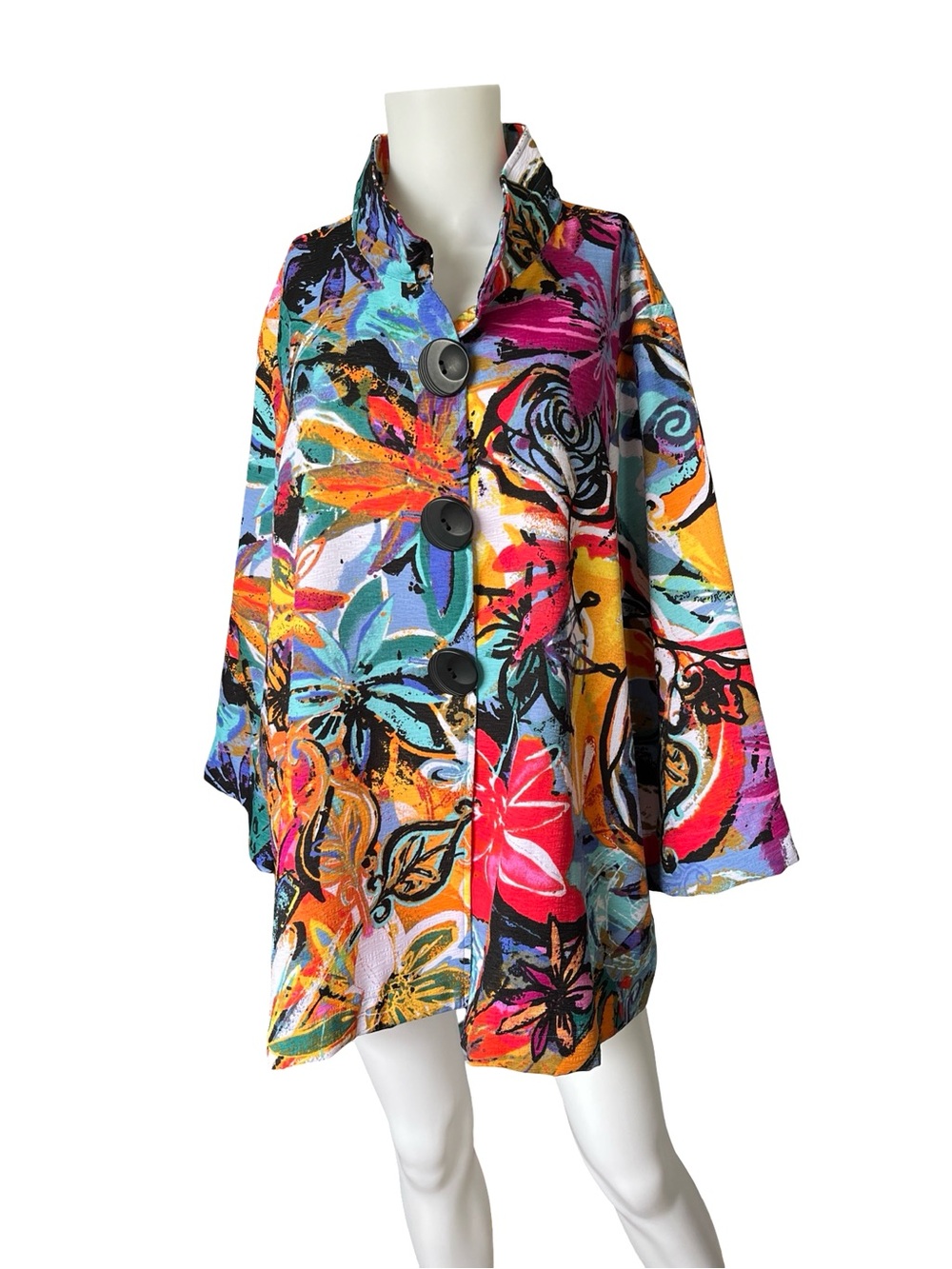 Ali Miles Maximalist Coat Colorful Abstract Graphic Print Womens Plus Size 2X